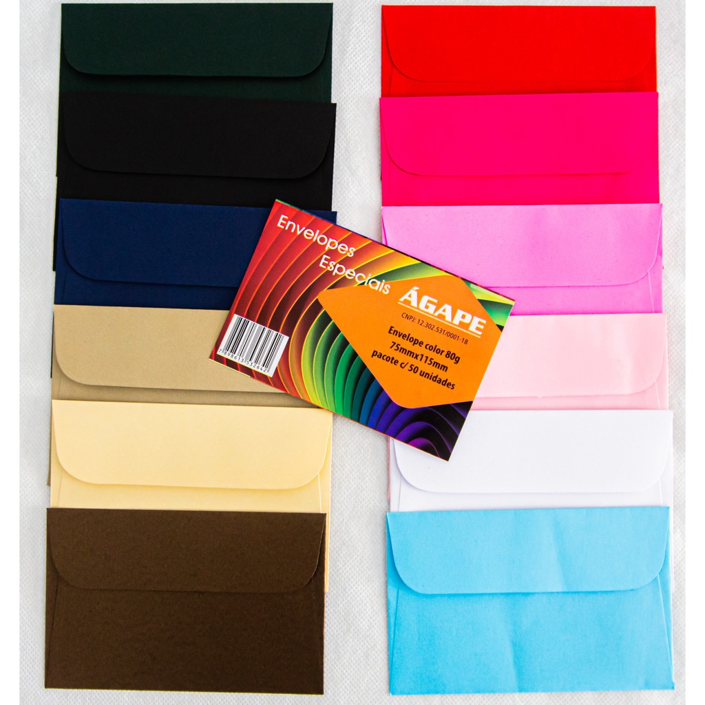 Envelopes color 110x162mm 75g pacote com 200 unidades, Cores sortidas ...