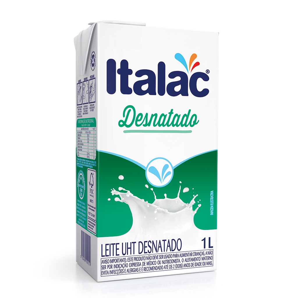 Leite longa Vida UHT Desnatado Italac 1 litro | Shopee Brasil