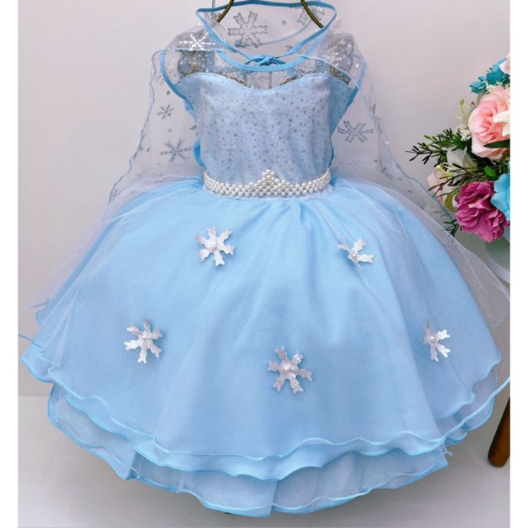 FANTASIA FROZEN VESTIDO TEMATICO CAPA PRINCESA ELSA GELO LUX