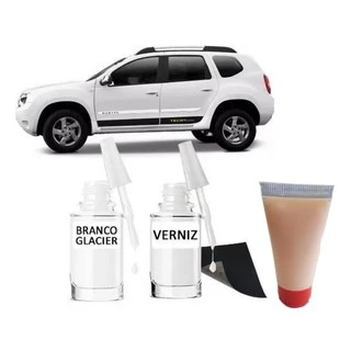 Tinta Tira Risco Automotivo Para Renault Duster Branco 10ml + Cera De Polir 15ml Para Polimento