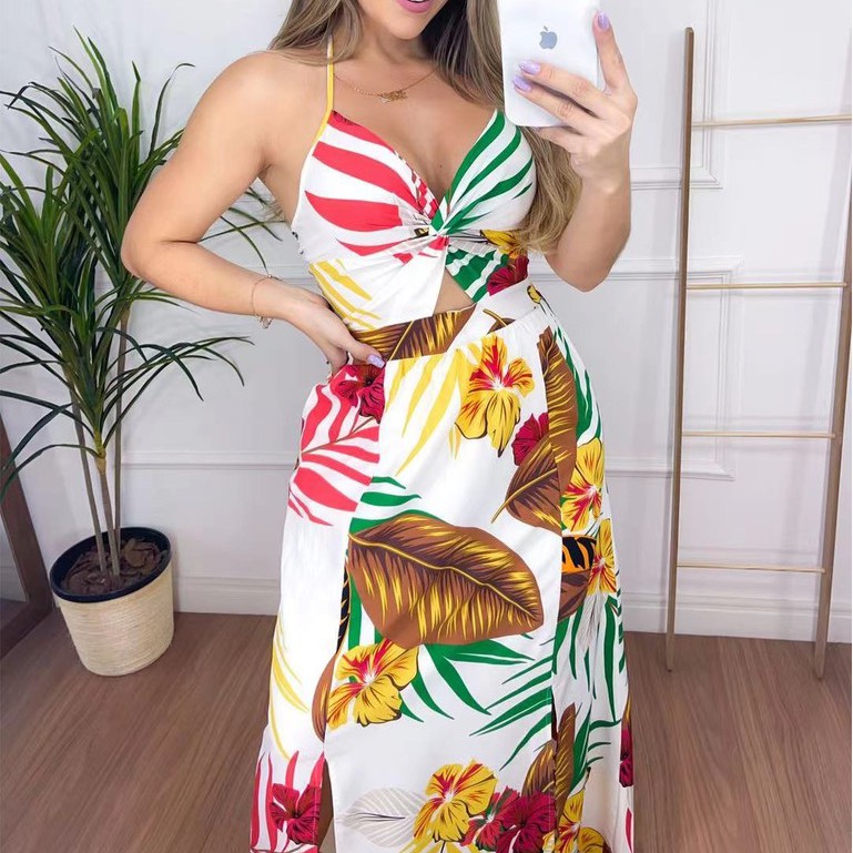 Vestido longo florido cheap aberto na perna