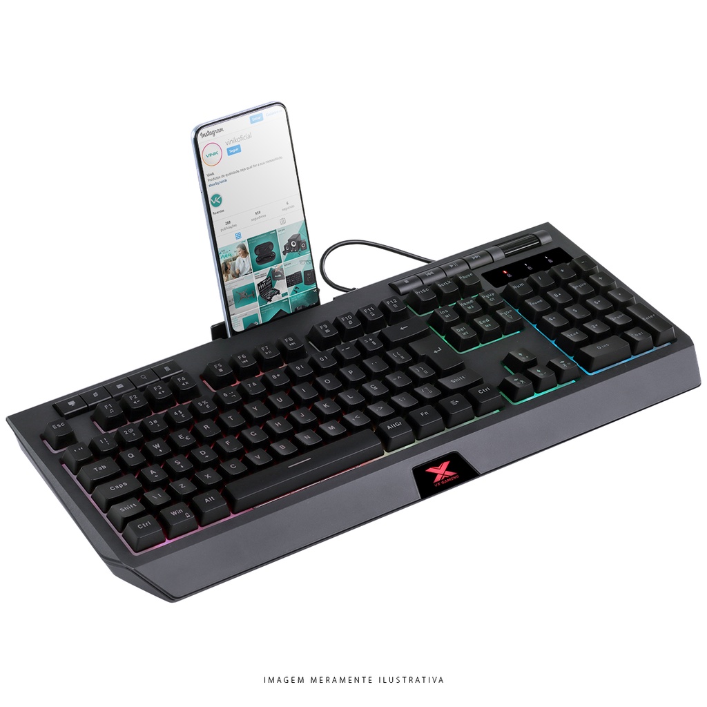 Teclado Gamer Multimidia Led 7 Cores com Suporte para Smartphones - Gt800