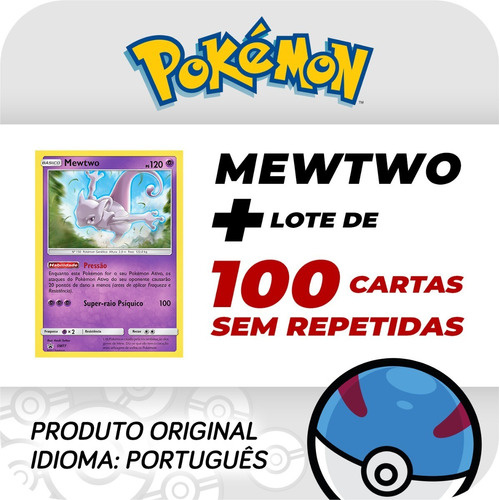 Carta Pokémon Lendário Mew E Mewtwo Com Lote De 100 Cartas