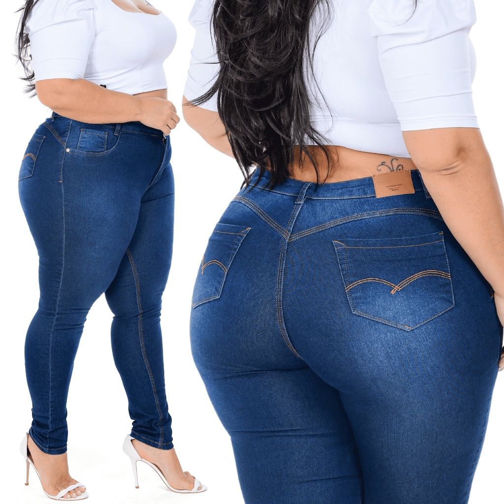 Calca Jeans Feminina Plus Size Premium Lycra Cintura Alta - Panuse