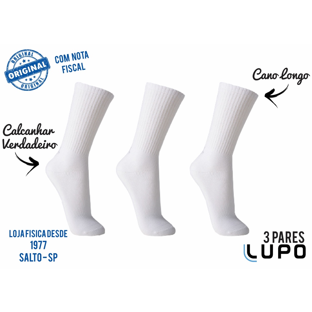 Kit 3 pares de meias Lupo Cano Alto esportiva - Original com Nota Fiscal