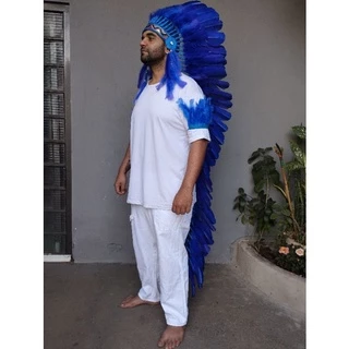 Penacho Nativo Americano Longo Caboclo Cacique Pena Azul