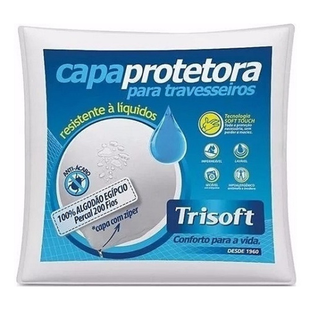 Capa de Travesseiro Protetor Impermeável Percal 200 Fios 100% Algodão Trisoft