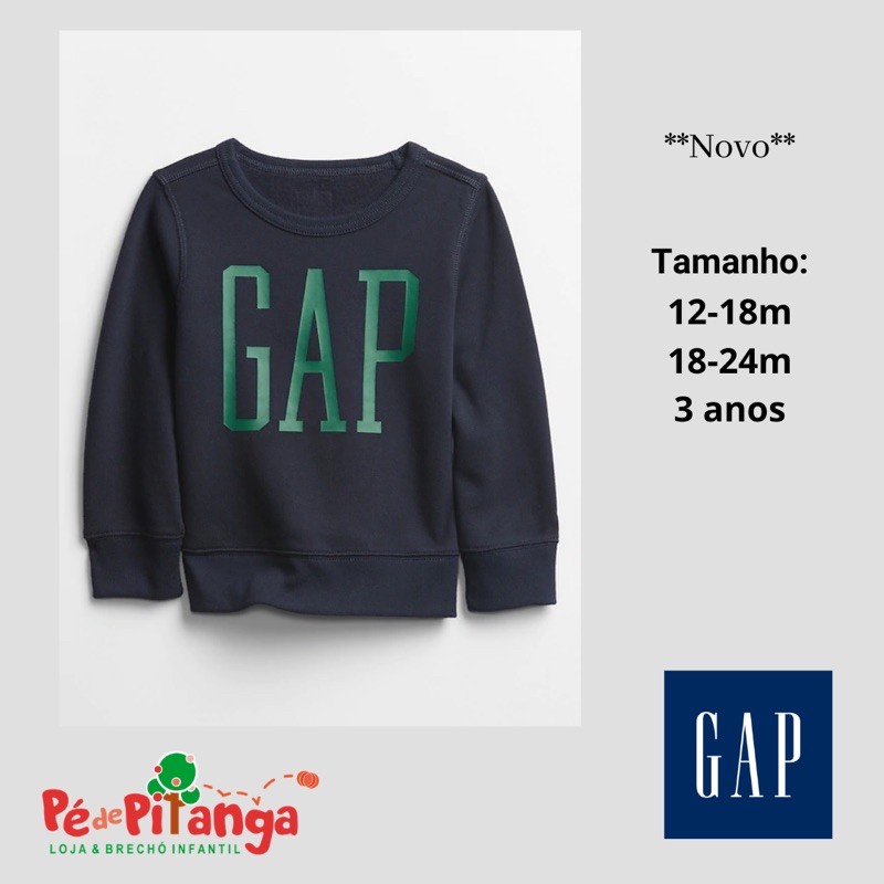 Blusa Infantil de Moletom GAP Logo Azul