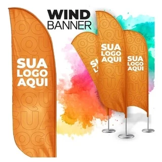 Wind Banner Flag Tecido Duplo 2,30mX0,70cm +Haste 3m +Base