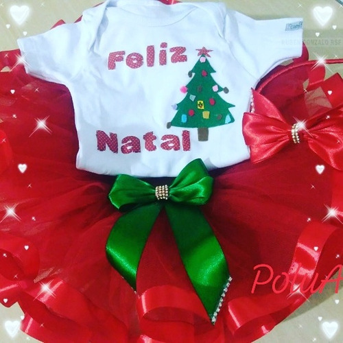 Romper Bebê Menina + Faixa Meu Primeiro Natal Temático