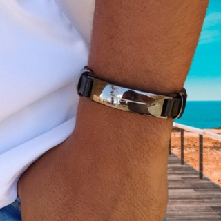 Pulseira Bracelete Ajustável Masculina em Couro Preto Fé Pronta Entrega |  Relógio Masculino Cj Modas Nunca Usado 68890843 | enjoei