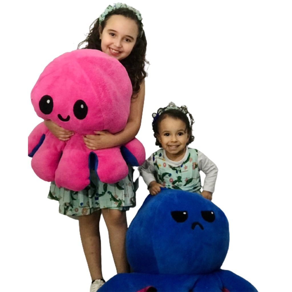 Polvo de Pelucia Reversível Gigante 75 cm TikTok Humor Feliz e Bravo