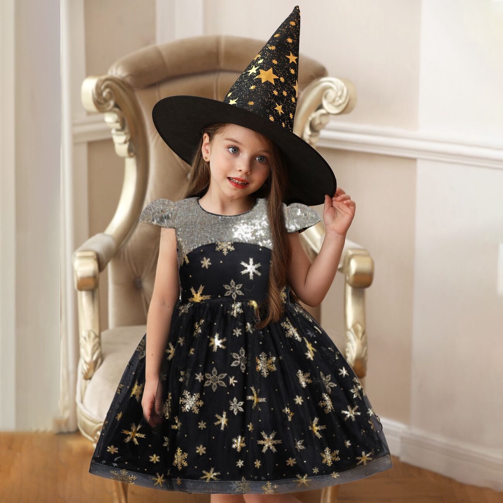 Trajes de bruxa de Halloween |Conjunto Deluxe de fantasia de bruxa de  Halloween, vestido e chapéu para meninas - adereços de máscaras de cosplay  de