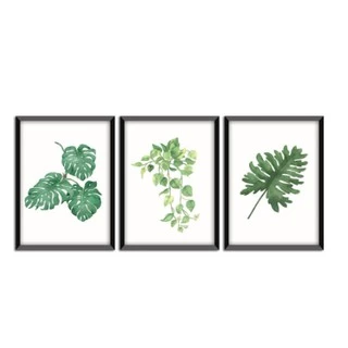 Kit Placas Decorativas Quadro 3 peças Folhagens verde Sala Quarto Banheiro Cozinha