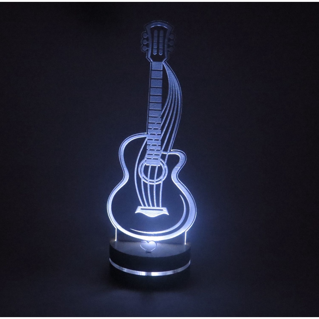 Mini Abajur Luminária de Mesa a bateria 3d Led - Músico Guitarra Violão Música Sons