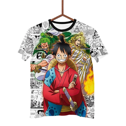 Camiseta juvenil pirata Luffy branca, One Piece