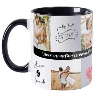 Caneca Namorados com Fotos e Nomes Melhores Momentos da Vida Porcelana Cozinha