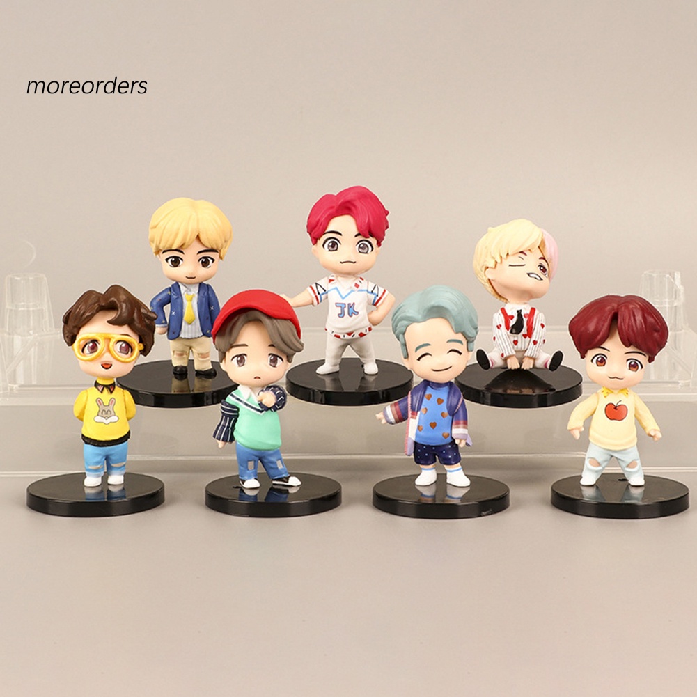 (MORE) 7 peças bonito BTS Bangton Boys estatueta mini modelo boneca colecionável ventilador presente decoração