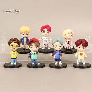 (MORE) 7 peças bonito BTS Bangton Boys estatueta mini modelo boneca colecionável ventilador presente decoração