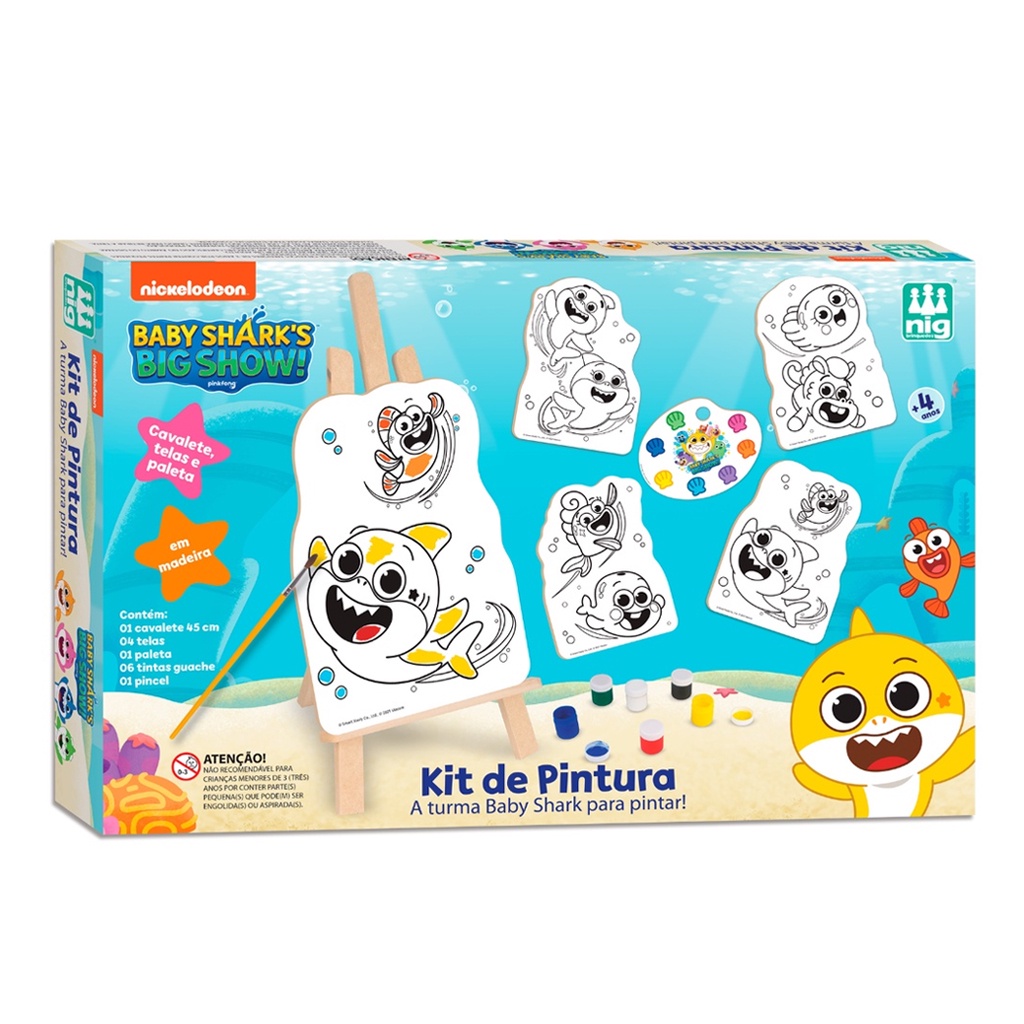 Kit de Pintura Infantil c/ 01 Mini Cavalete + 2 Telas + 06 Cores de tintas  + 01 Pincel