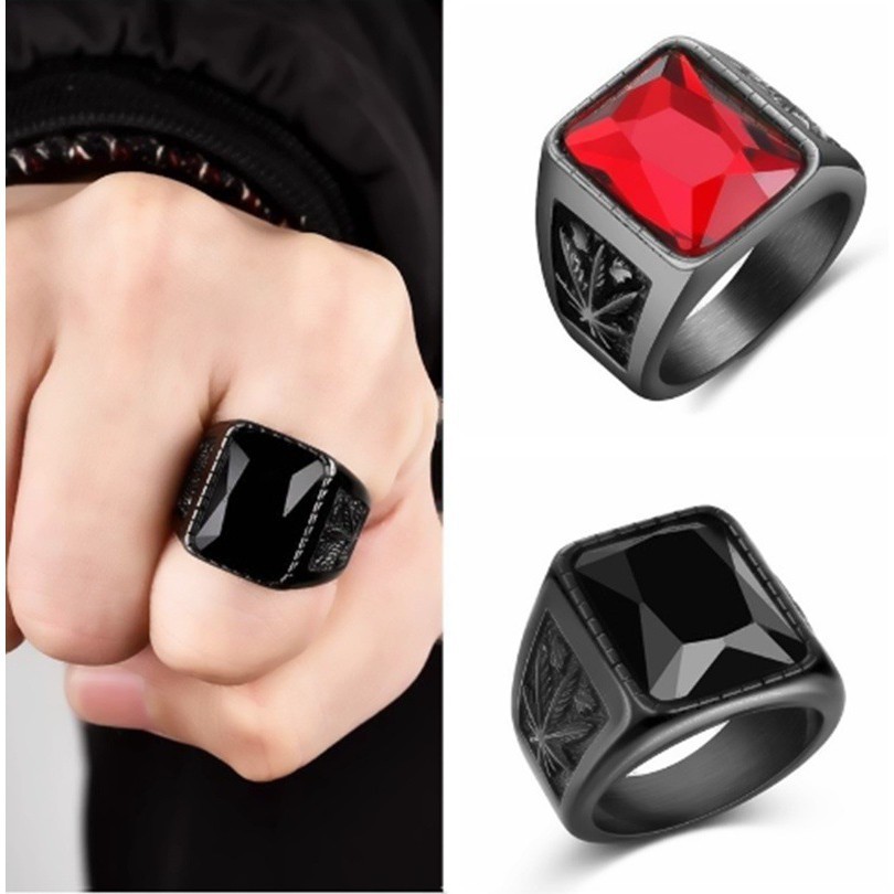 Anel De Gemas De Aço Preto Titânio Da Moda