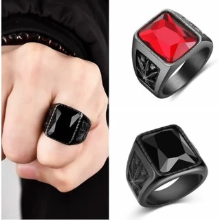 Anel De Gemas De Aço Preto Titânio Da Moda