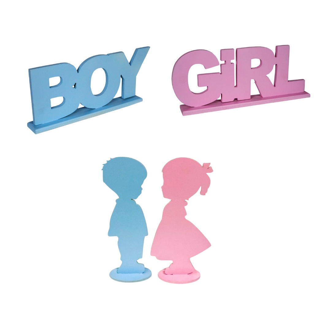 Enfeite Para Festa Tema Chá Revelação Boy Girl Menino E Menina Mdf