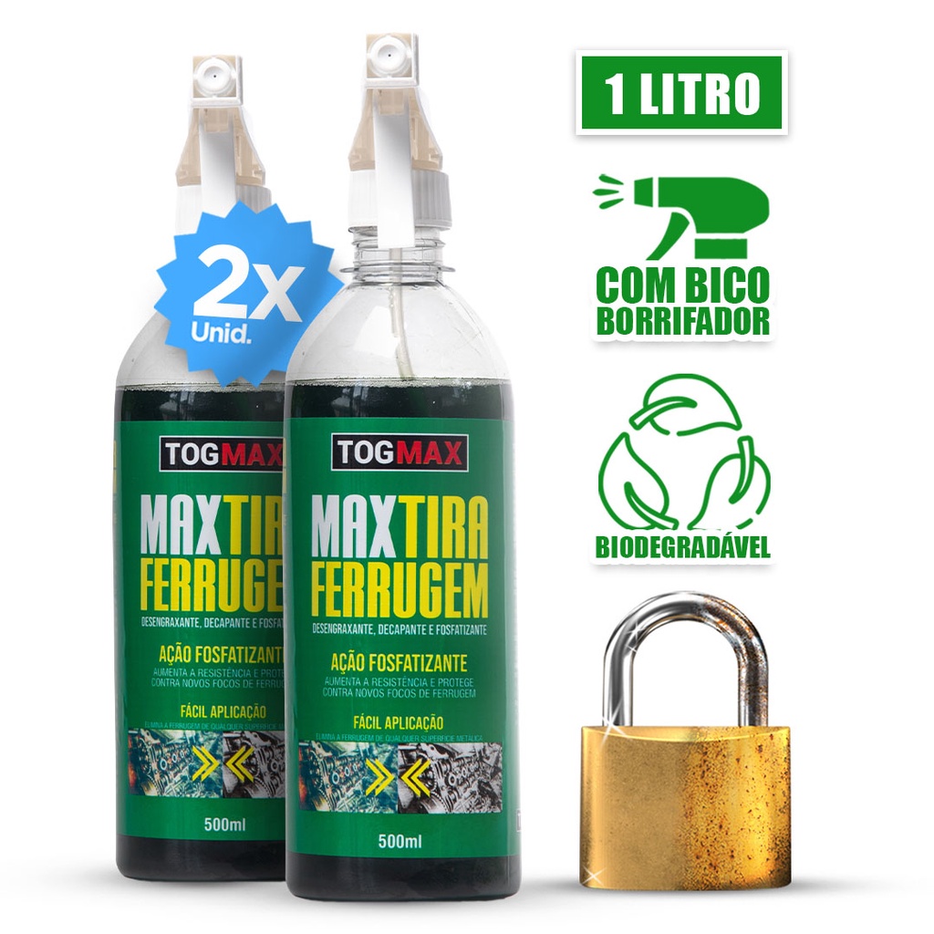 Kit 2Un Max Tira Ferrugem 500ml Removedor de Ferrugem de Ferro Metais ...