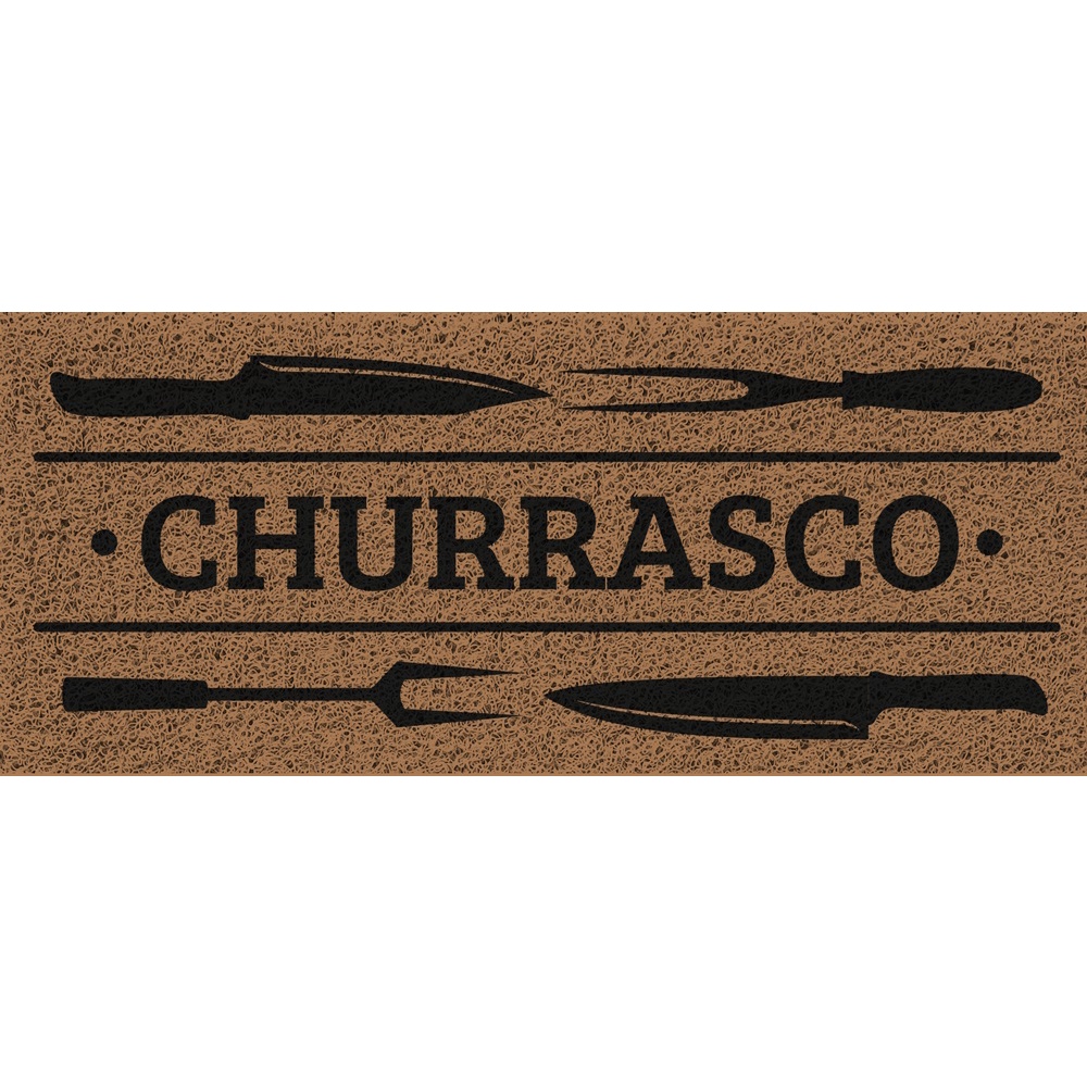Capacho Tapete Vinílico Estampado Churrasco 70x30cm F: Ouro.