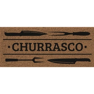 Capacho Tapete Vinílico Estampado Churrasco 70x30cm F: Ouro.