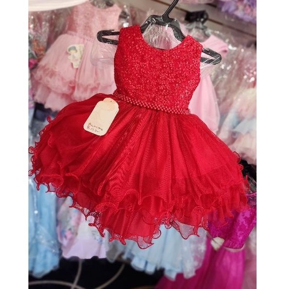 Vestido Infantil de Festa Luxo Vermelho Natal