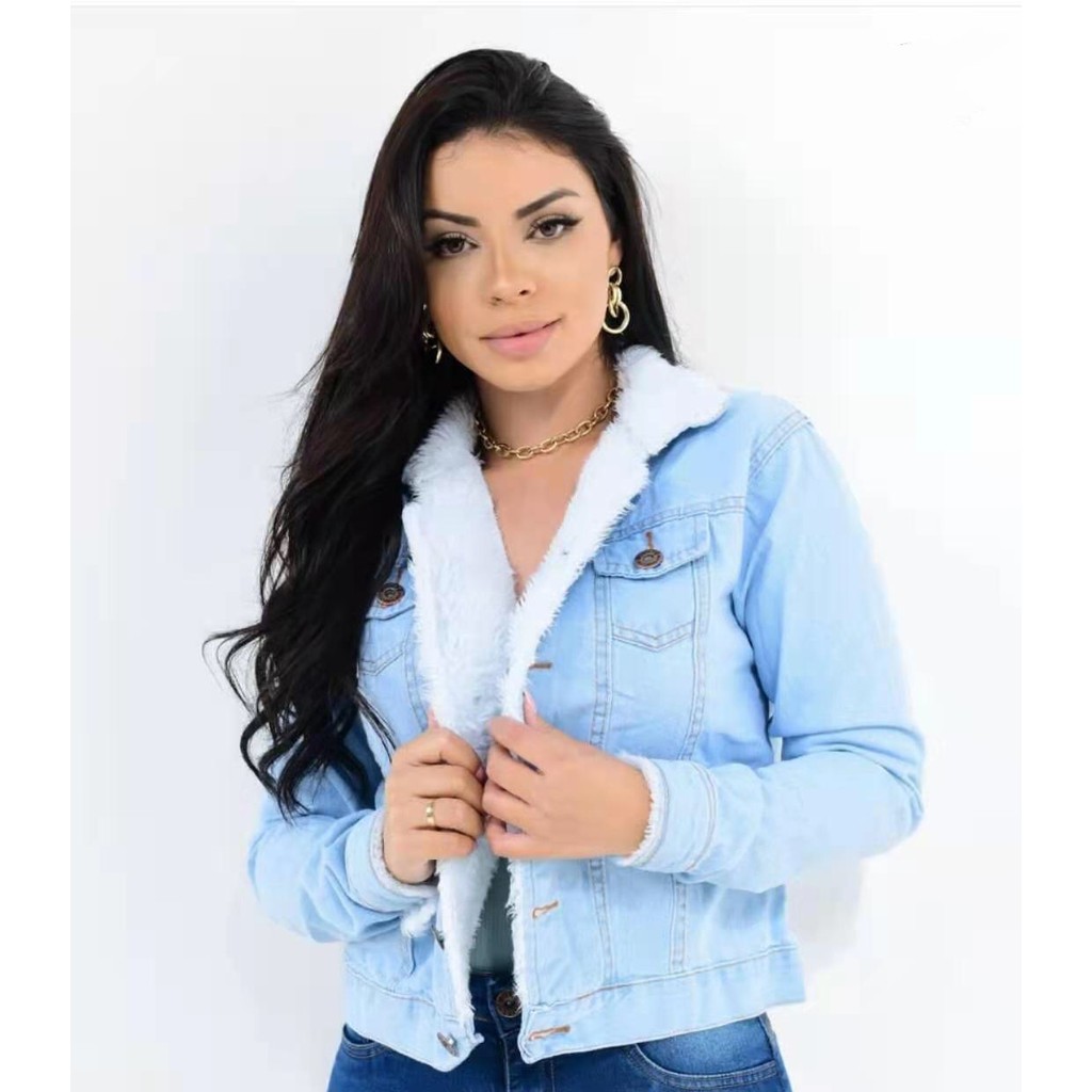 Jaqueta jeans feminina hot sale com pelo dentro