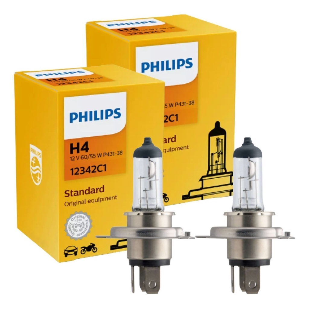 Philips H4 12342 12V 60/55W P43t-38 Original Equipment Standard Lamps  12342C1 Pack of 1 Bulb 