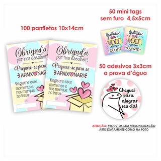 Kit Papelaria Combo Empreendedor Panfletos Agradecimento ao Cliente + Mini cartões Tag sem Furo + Adesivos mod 41