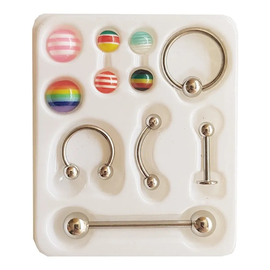 kit de piercing com 5 intens 3 unidades de pirc e 2 sache de alcool