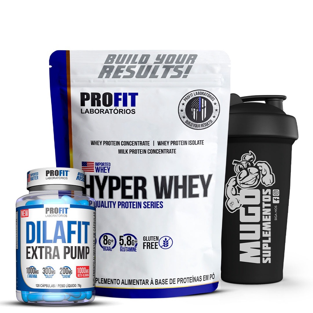KIT HYPER WHEY PROTEIN 900G + DILAFIT VASODILATADOR 120 CAPS + BRINDE ...