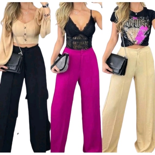 Calça Feminina Duna com BOTÃO Pantalona Não Amassa