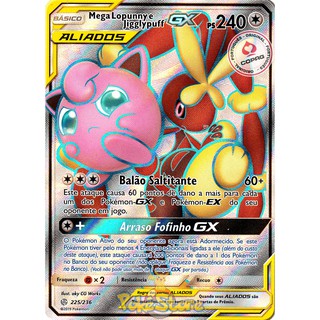 Carta Pokemon Mega Lopunny e Jigglypuff GX Full Art Aliados