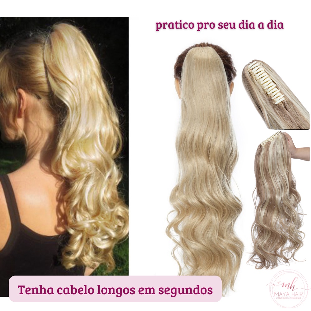 Aplique Rabo De Cavalo Orgânico Ondulado Loiro Claro 60cm