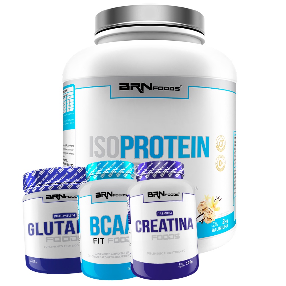 Kit Whey Protein Iso Protein Foods 2kg + Creatina + BCAA + Glutamina – BRN FOODS