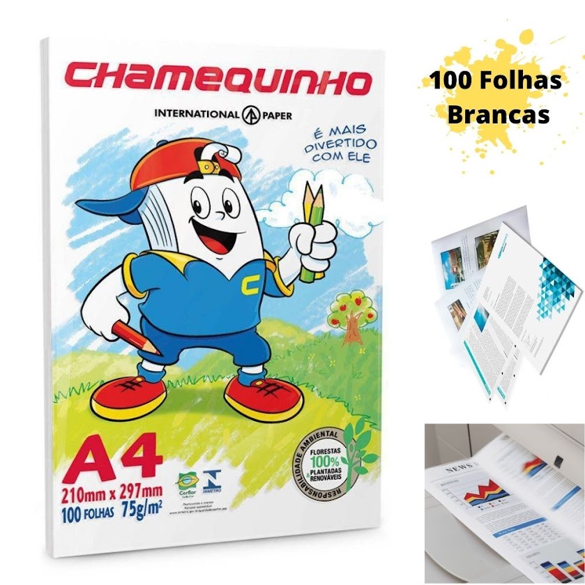 Papel Sulfite A4 Branco 100 Folhas Chamequinho