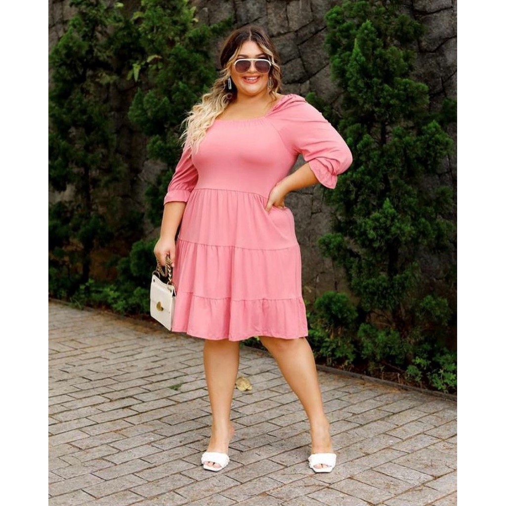 Vestido plus size store rosa