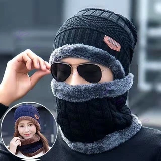 Touca Unissex Gorro Cachecol Gola Forrado de Pelinho Inverno Toca de Lã Masculina e Feminina