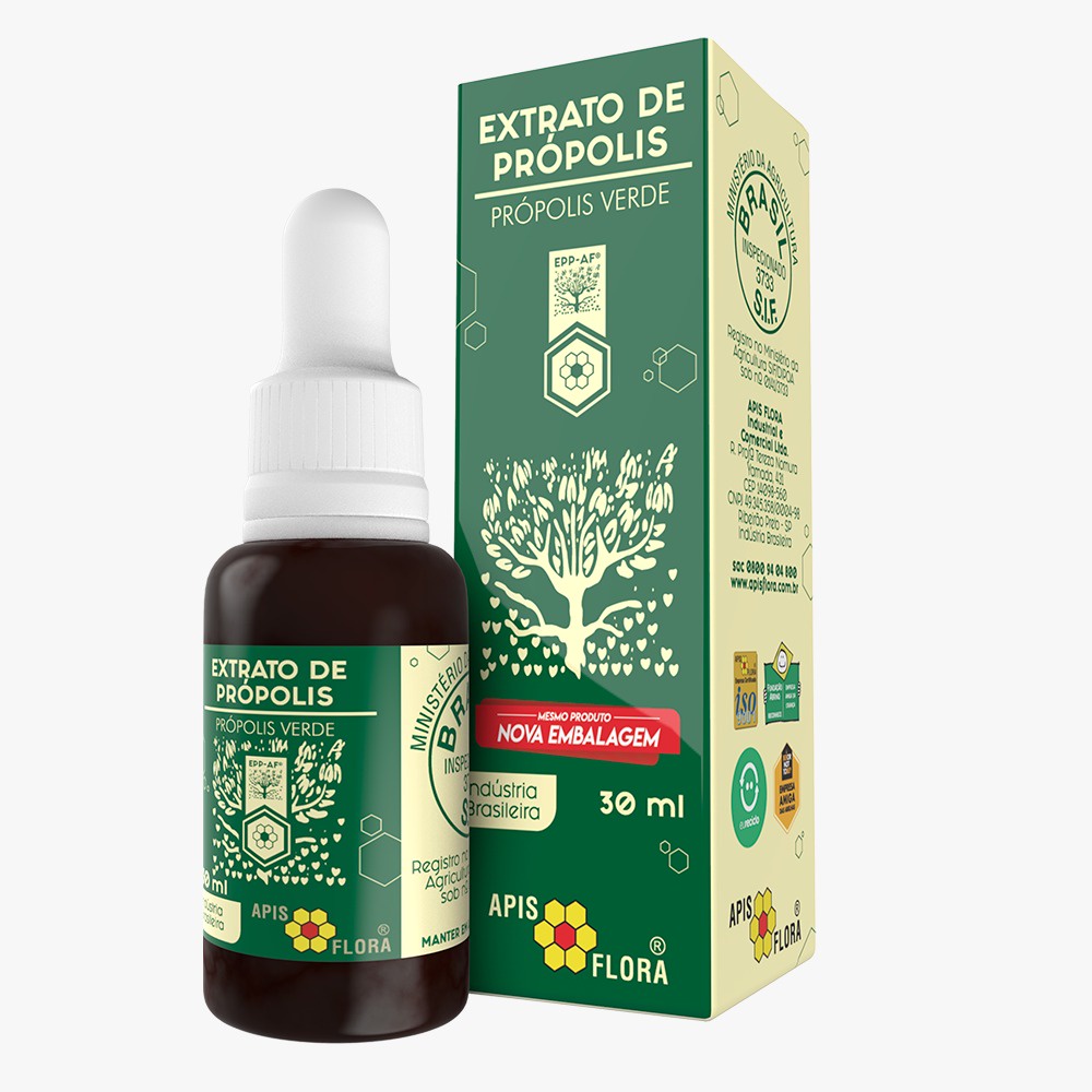 Extrato de Própolis Verde Alcoólico Com Álcool 11% pv Líquido 30ml Apis ...