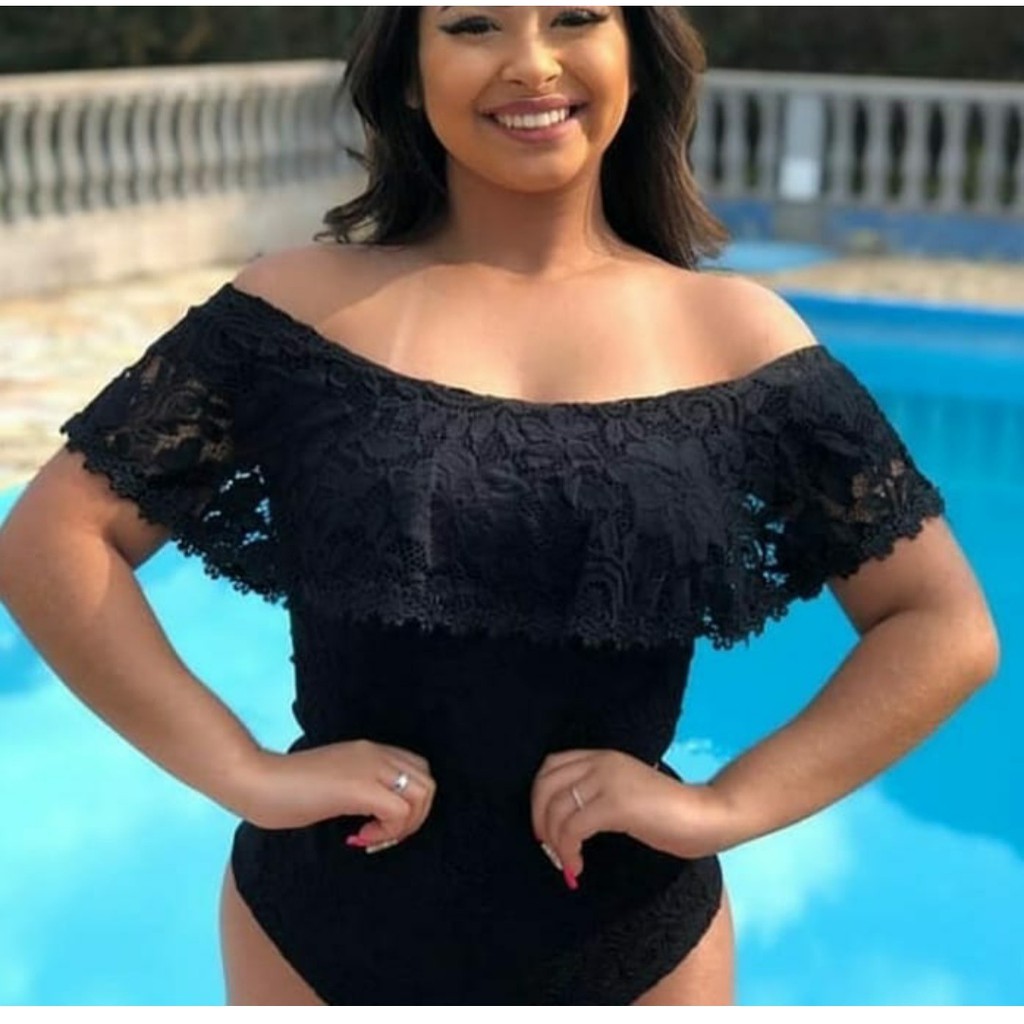 Body Blusa Blusinha Curto Renda com Gripir Ciganinha Ombro a Ombro