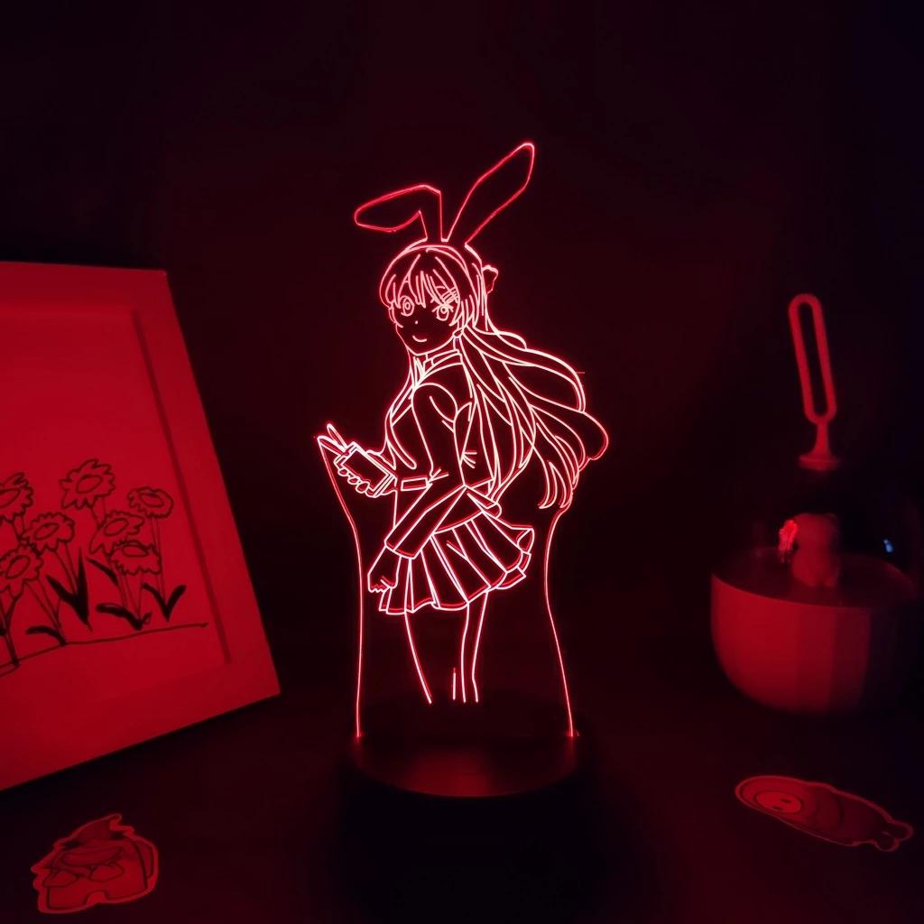 Coelho Menina Anime Figura Sakurajima Mai 3D Luzes Noturnas Neon Sexy Kawaii Presentes Mesa Decoração Manga Lava Lâmpada