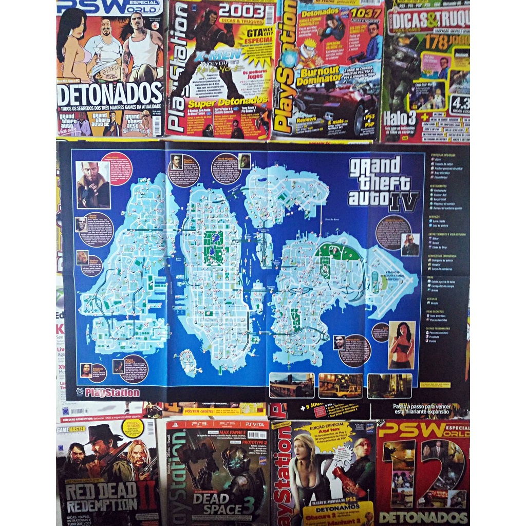 Kit 20 Revistas e 2 Livros com detonados de GTA, Red Dead