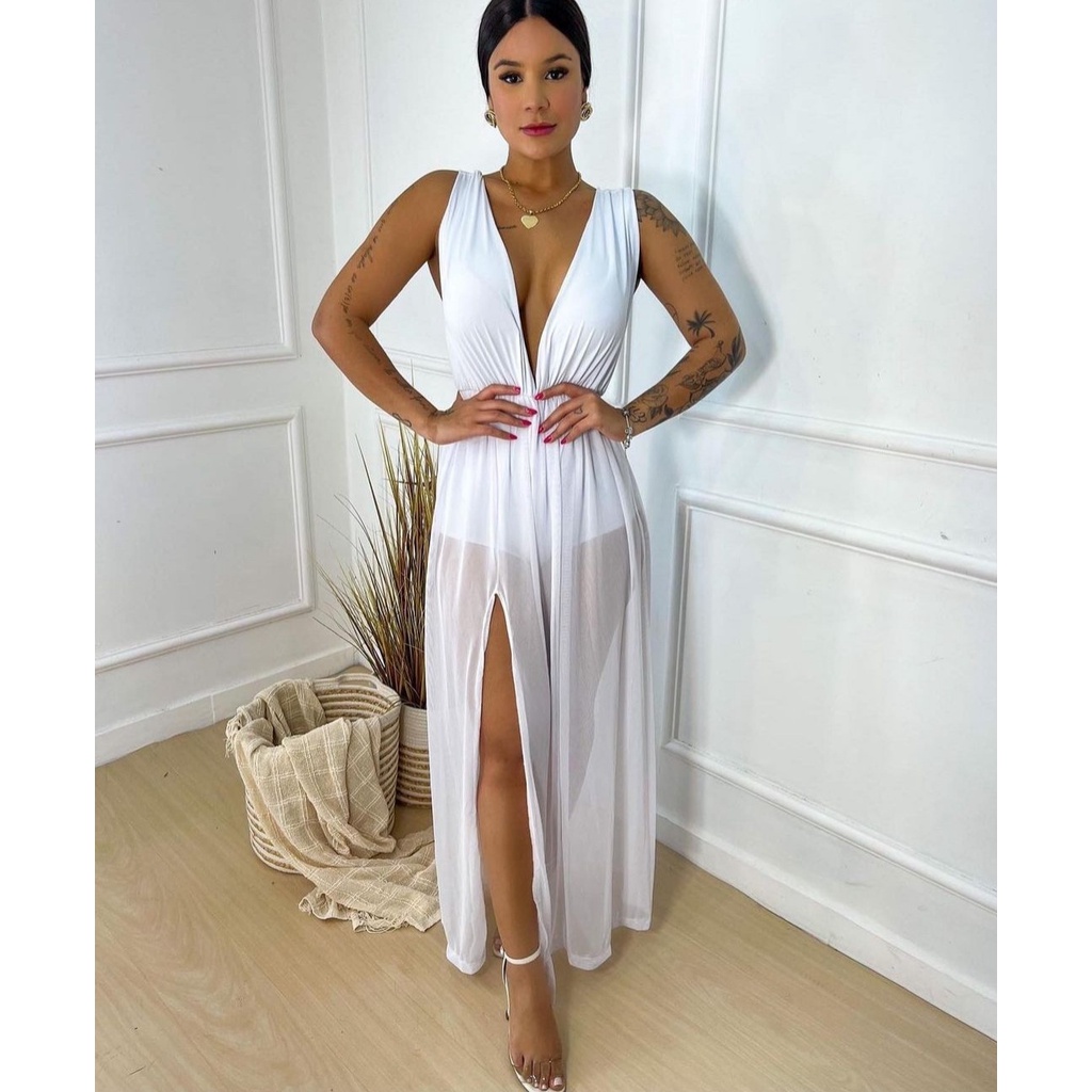 Vestido transparente branco sales reveillon