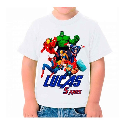 Camiseta Camisa Infantil Vingadores Heroi C/ Nome Personaliz