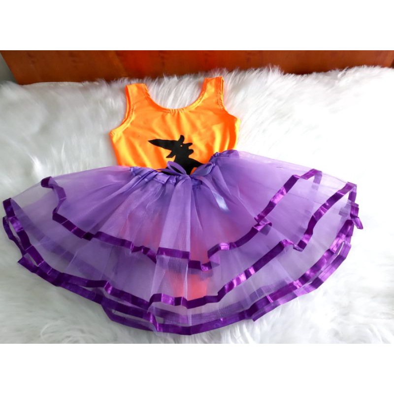 kit festa fantasia halloween infantil, 2 peças, saia de tutu tule